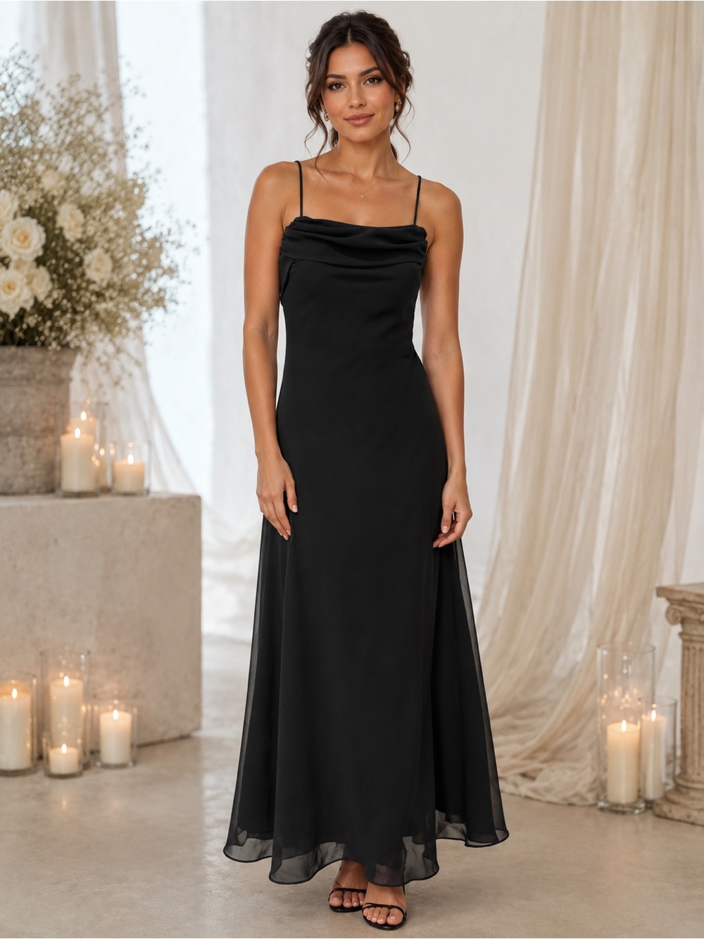 Betsy & Adam by Jaslene Black Chiffon Formal Maxi Gown Dress Size 4